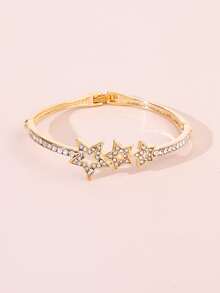 Rhinestone & Star Decor Bangle - Yellow Gold - View 2
