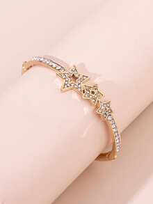 Rhinestone & Star Decor Bangle - Yellow Gold - View 3