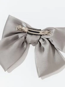 Chiffon Bow Decor Hair Clip - Light Grey - View 2