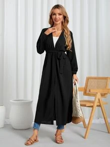 Swim Basics Kimono unicolor con cinturón largo - Negro - Ver 1