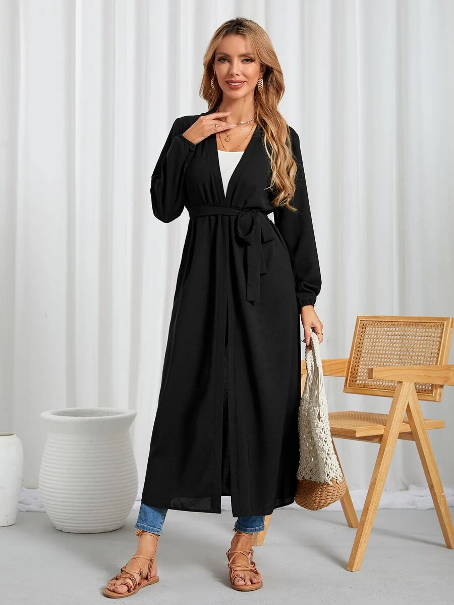 Swim Basics Kimono unicolor con cinturón largo - Negro - Ver 1