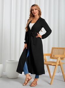 Swim Basics Kimono unicolor con cinturón largo - Negro - Ver 3