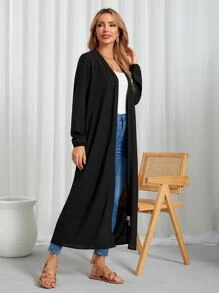 Swim Basics Kimono unicolor con cinturón largo - Negro - Ver 4