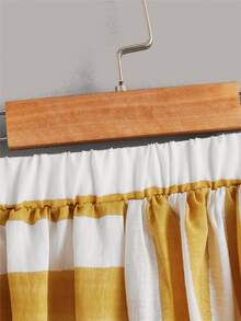 SHEIN Girls Striped Print Flared Skirt - Yellow - View 3