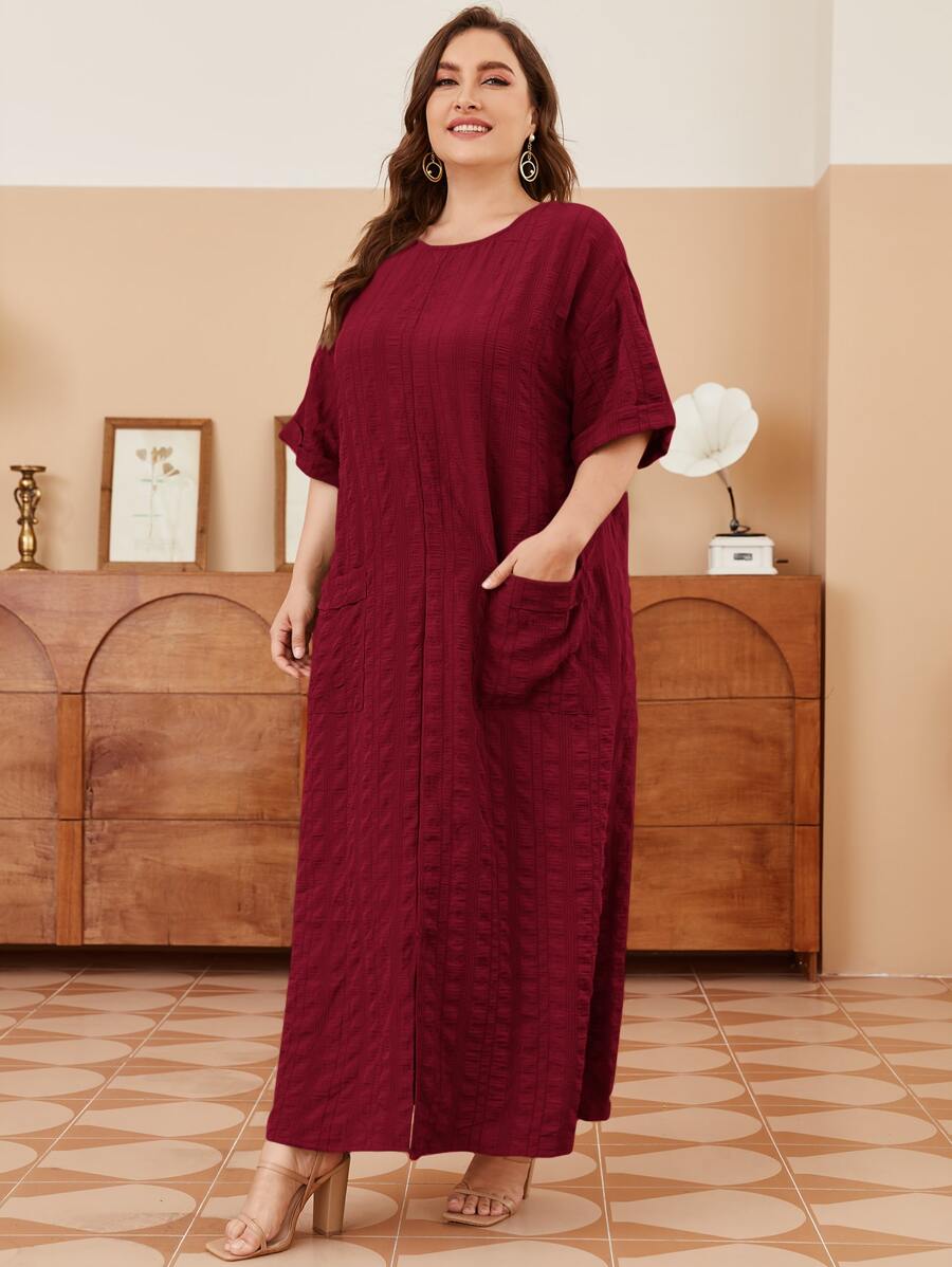 Mulvari Vestido con caída de hombros y bolsillos dobles en color rojo burdeos - Burdeos - Ver 1