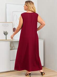 EMERY ROSE 大碼素色超長背心連衣裙 - 酒紅色 - 查看 2