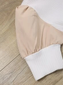 Toddler Girls Colorblock Puff Sleeve Tee & Fake Button Belted Pants