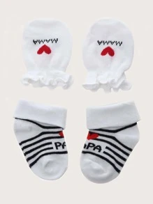 Bebé con estampado de corazón Guantes & de rayas Calcetines - Blanco y Negro - Ver 1