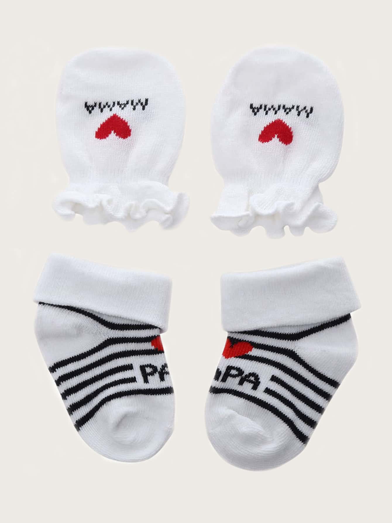 Bebé con estampado de corazón Guantes & de rayas Calcetines - Blanco y Negro - Ver 1