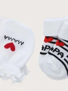 Bebé con estampado de corazón Guantes & de rayas Calcetines - Blanco y Negro - Ver 3