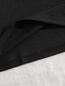 Contrast Binding Ribbed Knit Cami Dress - Black - View 4