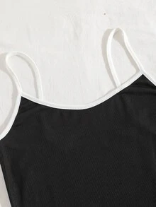 Contrast Binding Ribbed Knit Cami Dress - Black - View 6