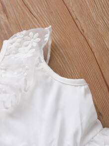 Bebé Vestido con bordado floral ribete con fruncido de cuello asimétrico de malla - Blanco - Ver 3