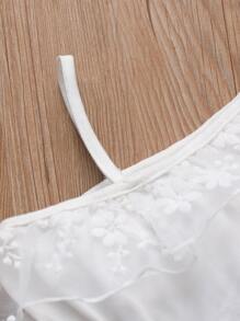 Bebé Vestido con bordado floral ribete con fruncido de cuello asimétrico de malla - Blanco - Ver 5