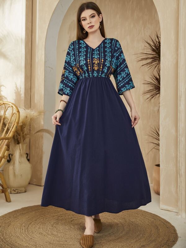 Mulvari Vestido con estampado de planta de manga murciélago sin cinturón