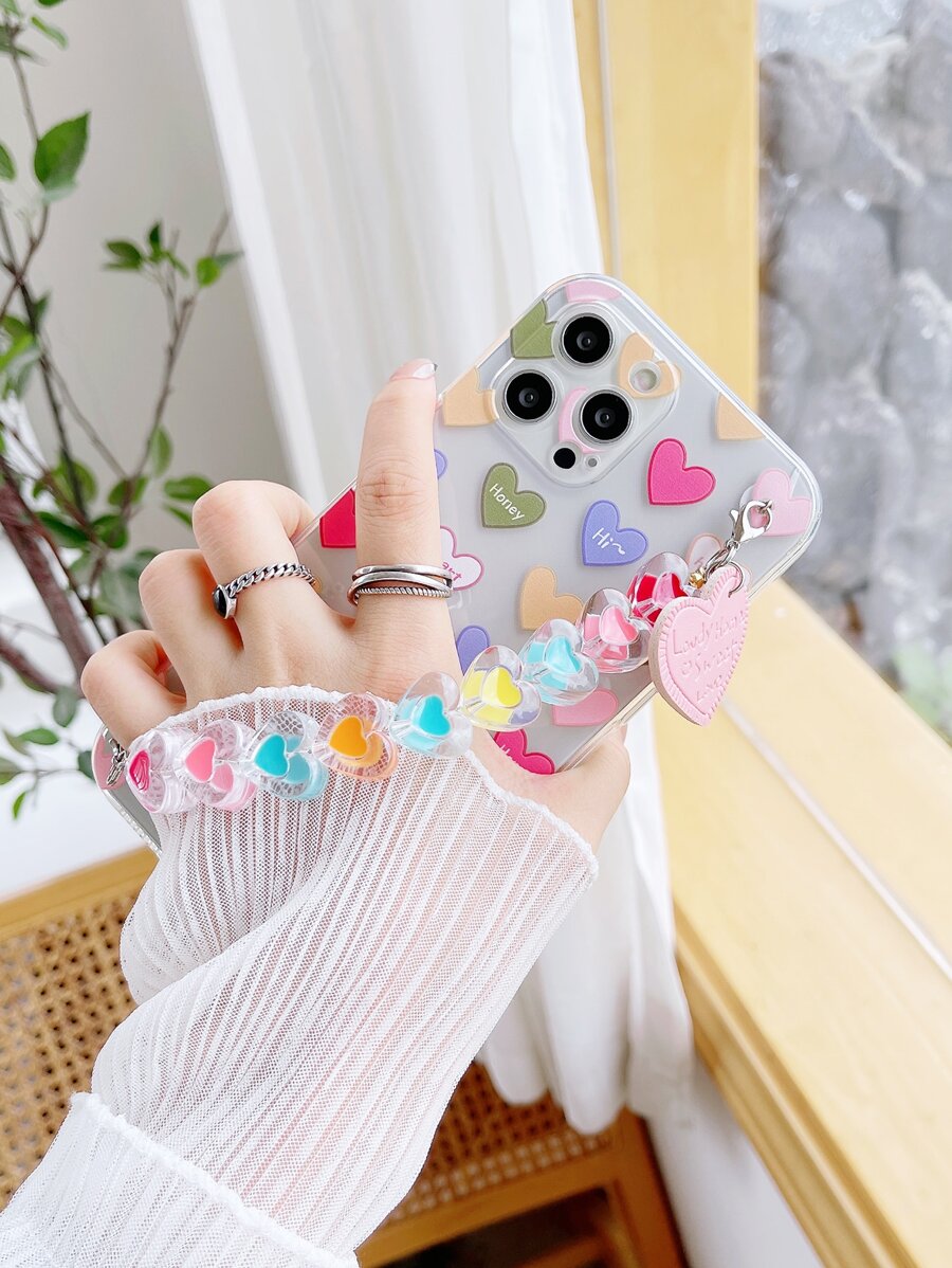 Valentine's Day Heart & Peach Shape Chain Wristband Phone Case