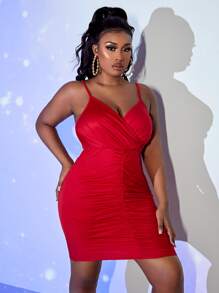 Maweii Vestido ajustado de tirantes fruncido - Rojo - Ver 3