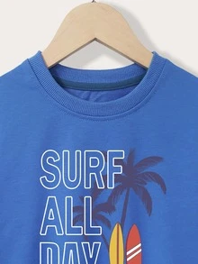 Áo nỉ bé trai Nhiệt đới Slogan Giải trí - Màu xanh lam - Xem 3