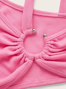 SHEIN ICON 不對稱領圓環細節上衣 - 粉色 - 查看 3