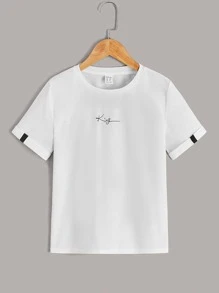 SHEIN Niños Camiseta con estampado de letra de cuello redondo - Blanco - Ver 1