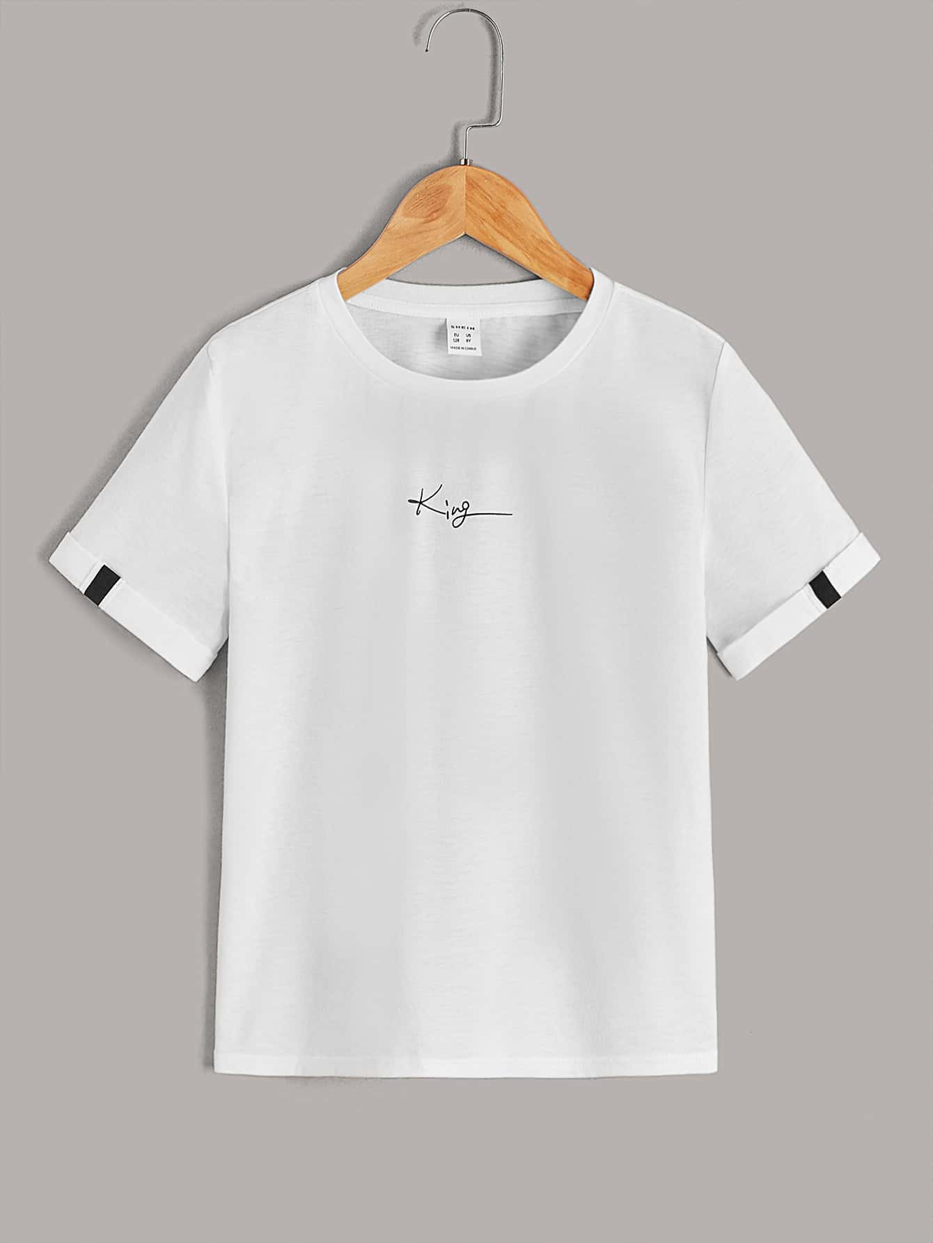 SHEIN Niños Camiseta con estampado de letra de cuello redondo - Blanco - Ver 1