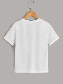 SHEIN Niños Camiseta con estampado de letra de cuello redondo - Blanco - Ver 2