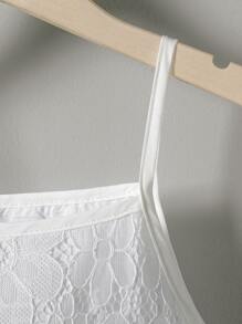 SHEIN Girls Contrast Lace Mesh Overlay Cami Dress - White - View 3