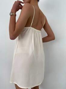 Contrast Lace Scallop Trim Cami Night Dress - White - View 2