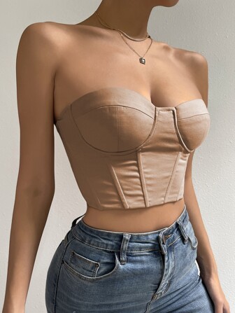 Grommet Lace-up Back Bustier Tube Top