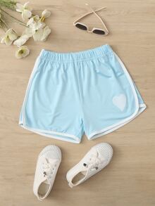 Quần Short Gái Tương phản ràng buộc Tim Giải trí - Màu xanh nhạt - Xem 1
