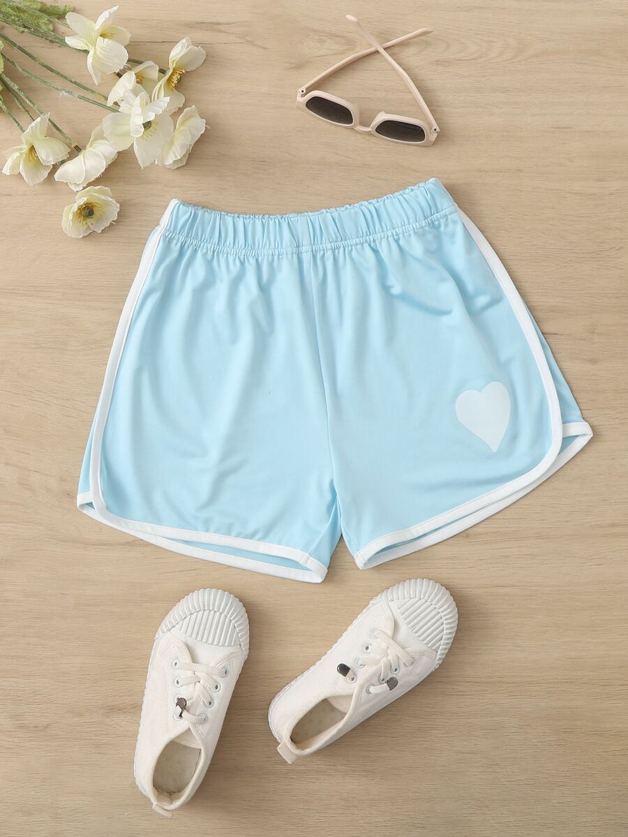 Quần Short Gái Tương phản ràng buộc Tim Giải trí - Màu xanh nhạt - Xem 1