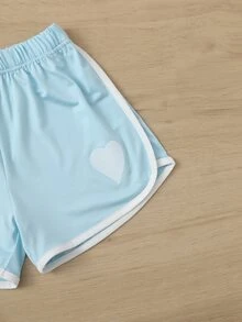Quần Short Gái Tương phản ràng buộc Tim Giải trí - Màu xanh nhạt - Xem 4