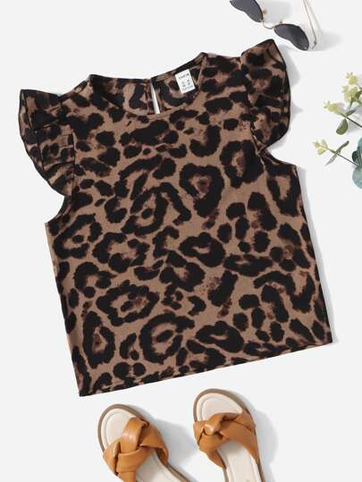 لباس علوي نمط الفهد بكتف مكشكش للبنات