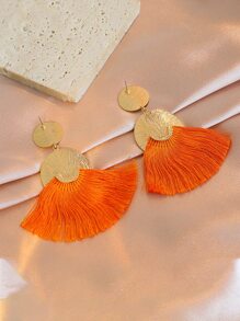 Fan Tassel Drop Earrings - Orange - View 2