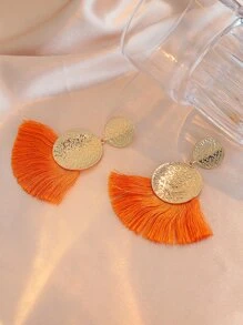 Fan Tassel Drop Earrings - Orange - View 3