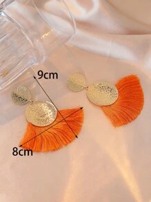 Fan Tassel Drop Earrings - Orange - View 4