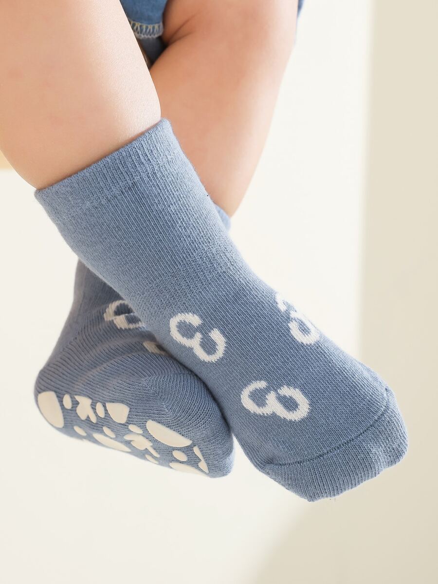 嬰兒圖案防滑襪子 - 藍色 - 查看 1