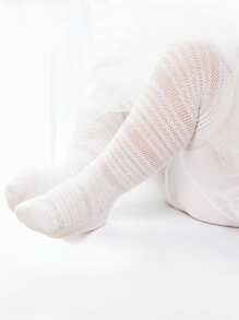 嬰兒素色褲襪 - 白色 - 查看 3