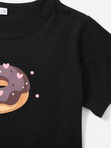 Tween Girl Sweet Donut Pattern Short Sleeve And Long Pants Home Wear Set