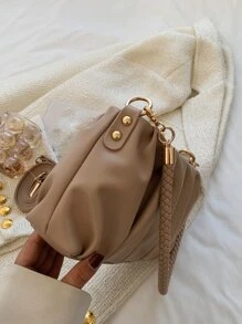 Vintage Bag, Winter Bag, Fashionable Pleated PU Leather Shoulder Bag, Women's Handbag, Crossbody Bag, Suitable For Girls, Students, Office Ladies, Commuting, Daily Matching, Casual, Shopping, Travel, Gift - Khaki - View 3