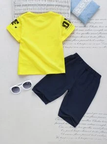 SHEIN Young Boy Letter Graphic Tee & Shorts - Multicolor - View 2