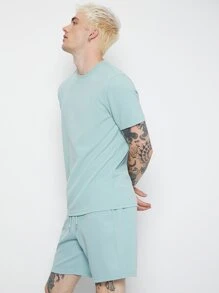 Manfinity RebelGame Men Solid Tee & Tie Waist Shorts Set - Mint Green - View 5