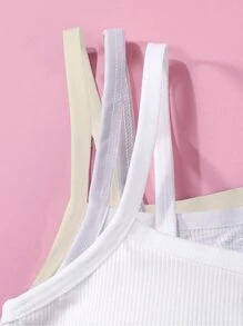 Conjunto de 3 camisetas de tirantes de punto acanalado con parches para niña preadolescente - Multicolor - Ver 4