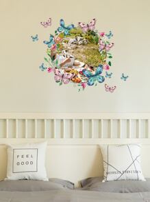 1pc Butterfly Wreath Print Wall Sticker - Multicolor - View 5