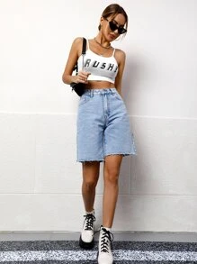 SHEIN EZwear Shorts bermuda bajo crudo mezclilla - Lavado ligero - Ver 4