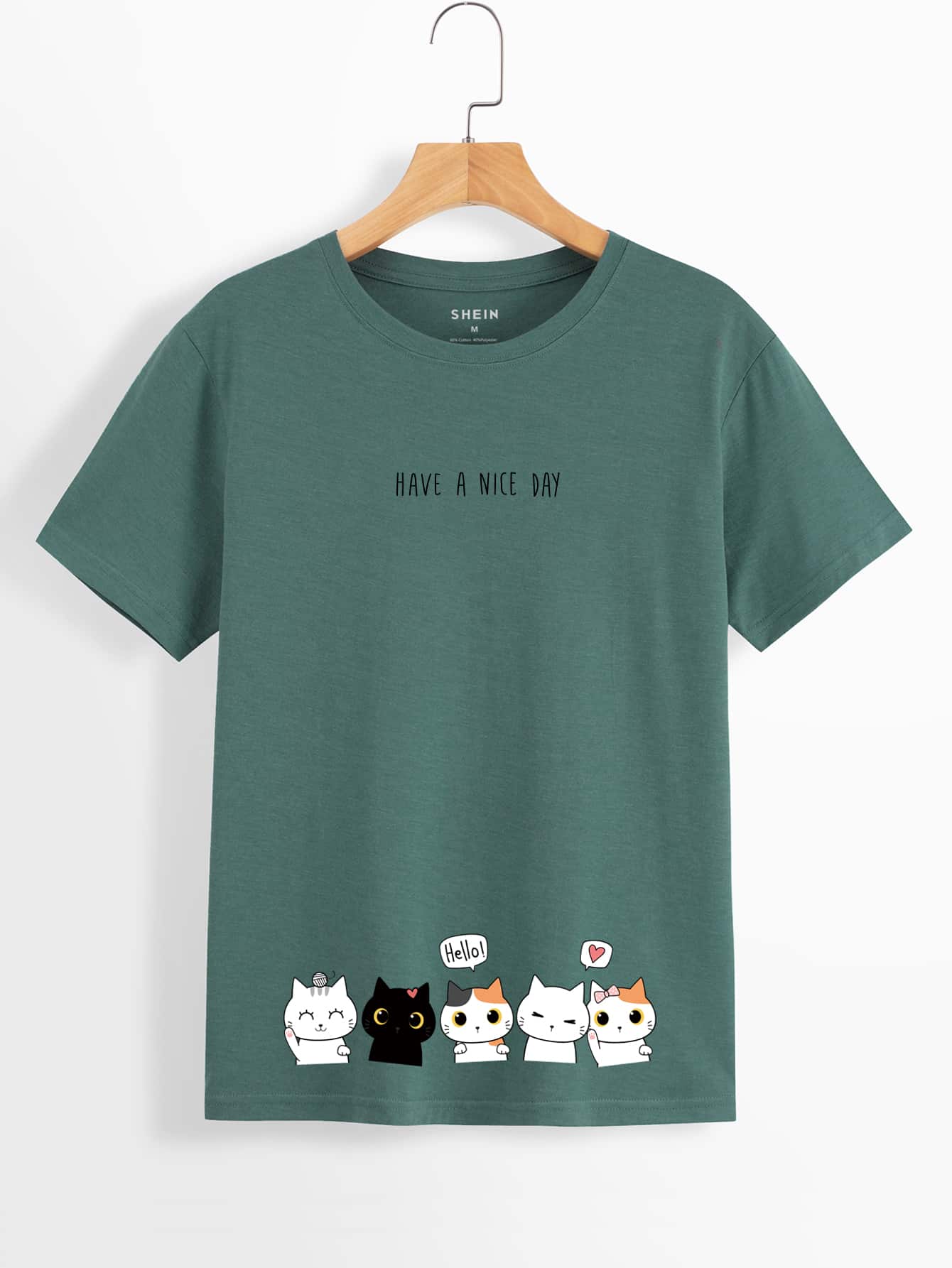 SHEIN EZwear Camiseta con estampado de slogan y dibujos animados - Azul Cadete - Ver 1