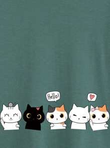 SHEIN EZwear Camiseta con estampado de slogan y dibujos animados - Azul Cadete - Ver 5