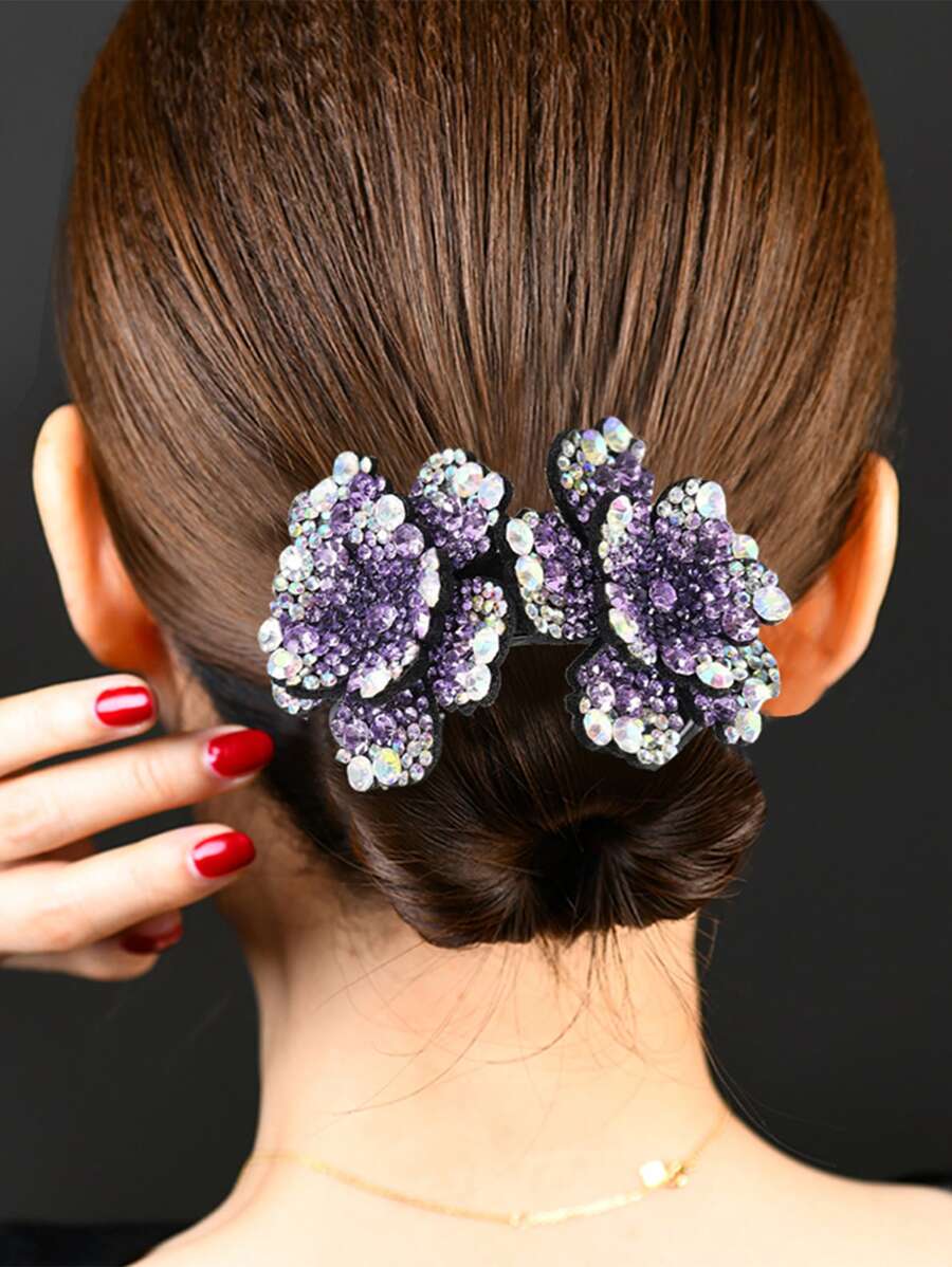 1pc Rhinestone Flower Hair Clip (Random Rhinestone Color) - Purple - View 1