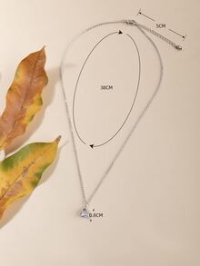 方晶鋯石愛心掛飾項鍊 - 銀色 - 查看 4