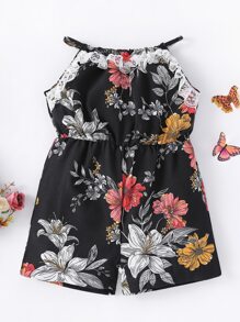 嬰兒隨機花朵印花繞頸連體短褲 - 彩色 - 查看 1